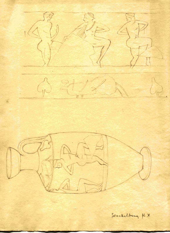 (no number) sketch of lekythos and dancing figures